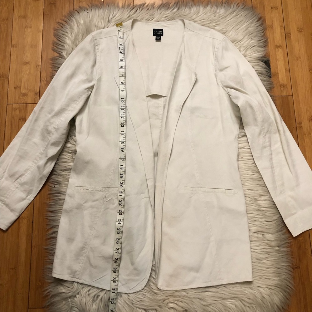 Eileen Fisher Linen Blend Open Front Minimalist Cream White Blazer Jacket size M - Picture 10 of 10